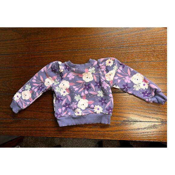 Little Sleepies Sugar Plum Floral Purple Puff Sleeve Crewneck Sweater 3-6 Months - Picture 3 of 3